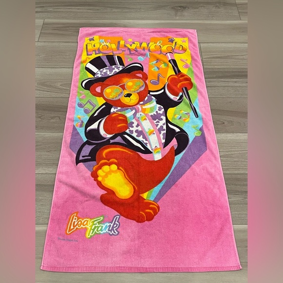 VINTAGE LISA FRANK HOLLYWOOD BEAR BEACH TOWEL - Picture 1 of 8